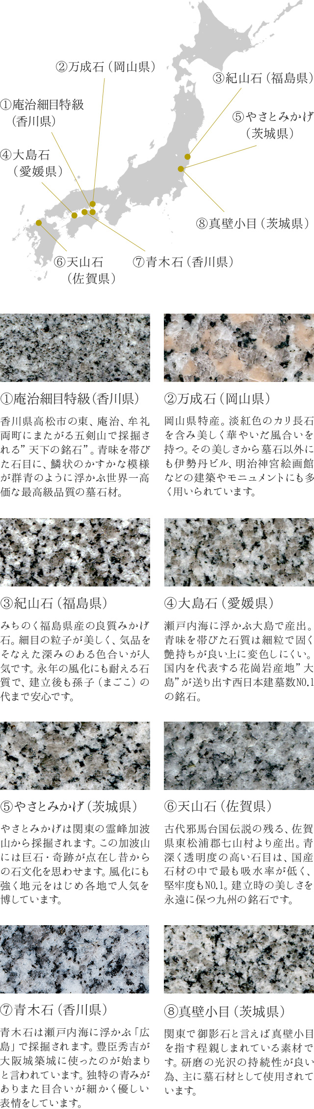 日本全国の石の種類